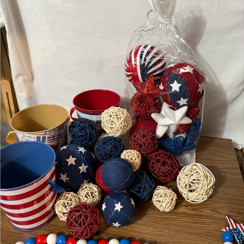Patriotic Red, White & Blue Decorative Ball and Star Set